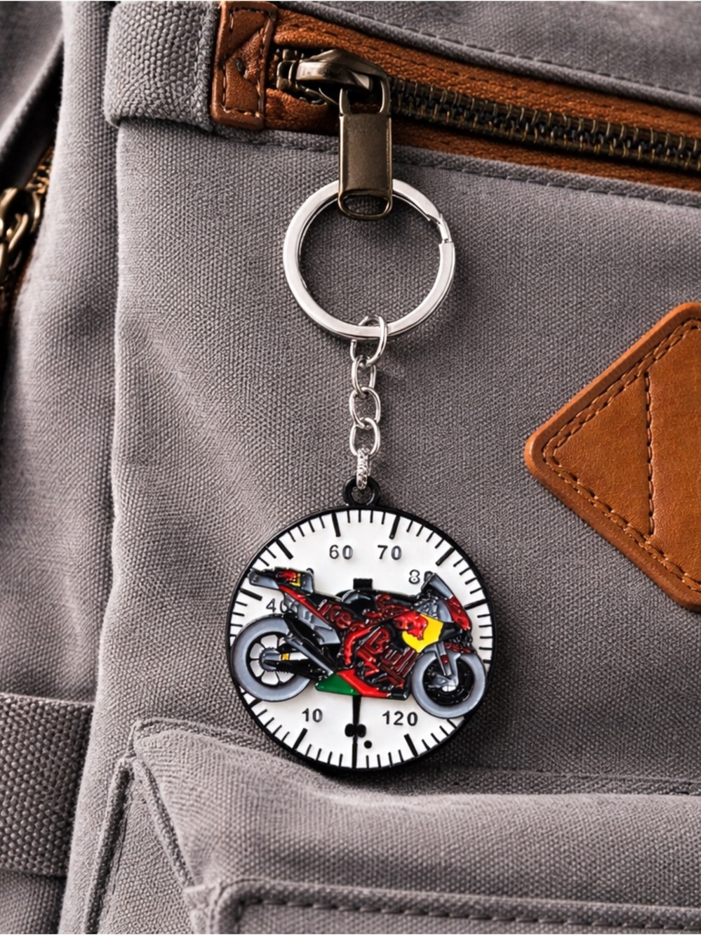 Red Bull Spinning Bike Keychain | Metal Racing Bag Charm